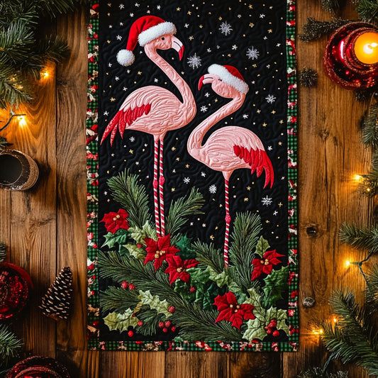 Flamingo Sleigh Bells WN1107024CL Quilted Table Runner