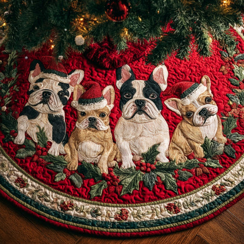 Christmas French Bulldogs XR1010018CL Quilted Christmas Tree Skirt
