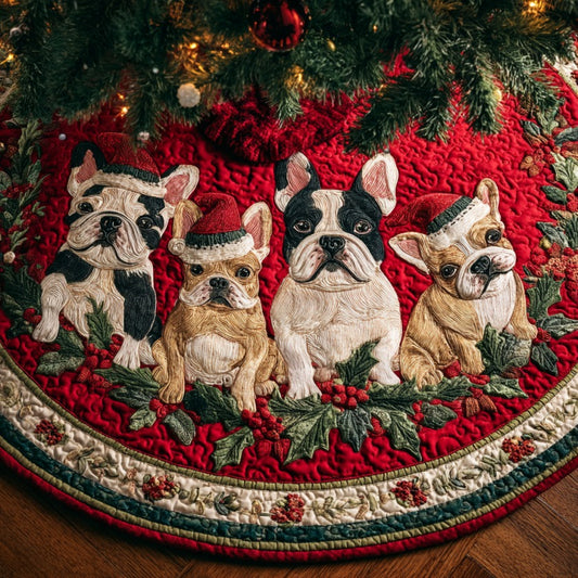 Christmas French Bulldogs XR1010018CL Quilted Christmas Tree Skirt