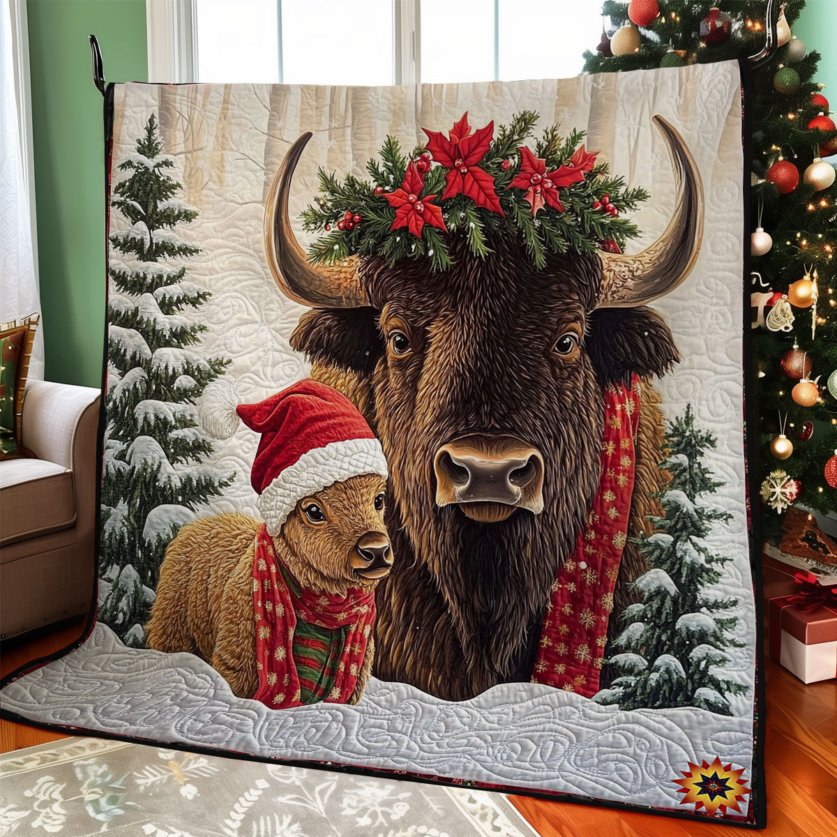 Christmas Bison Family WY2611034CL Quilt