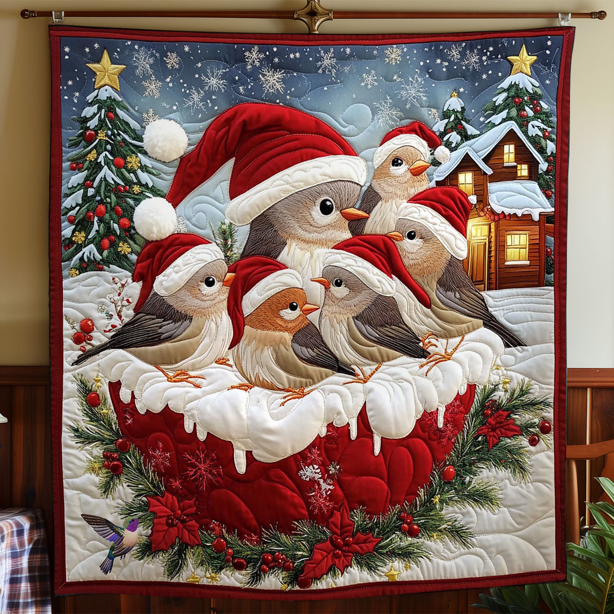 Christmas Bird Family WY0512013CL Quilt