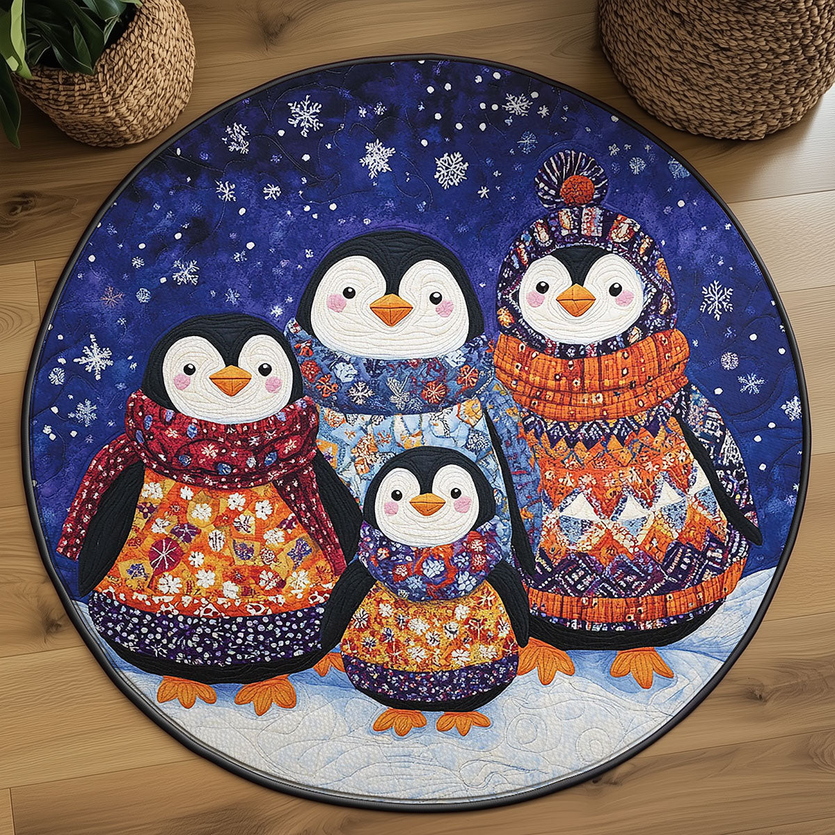 Penguin Family WJ1707047CL Quilted Round Mat