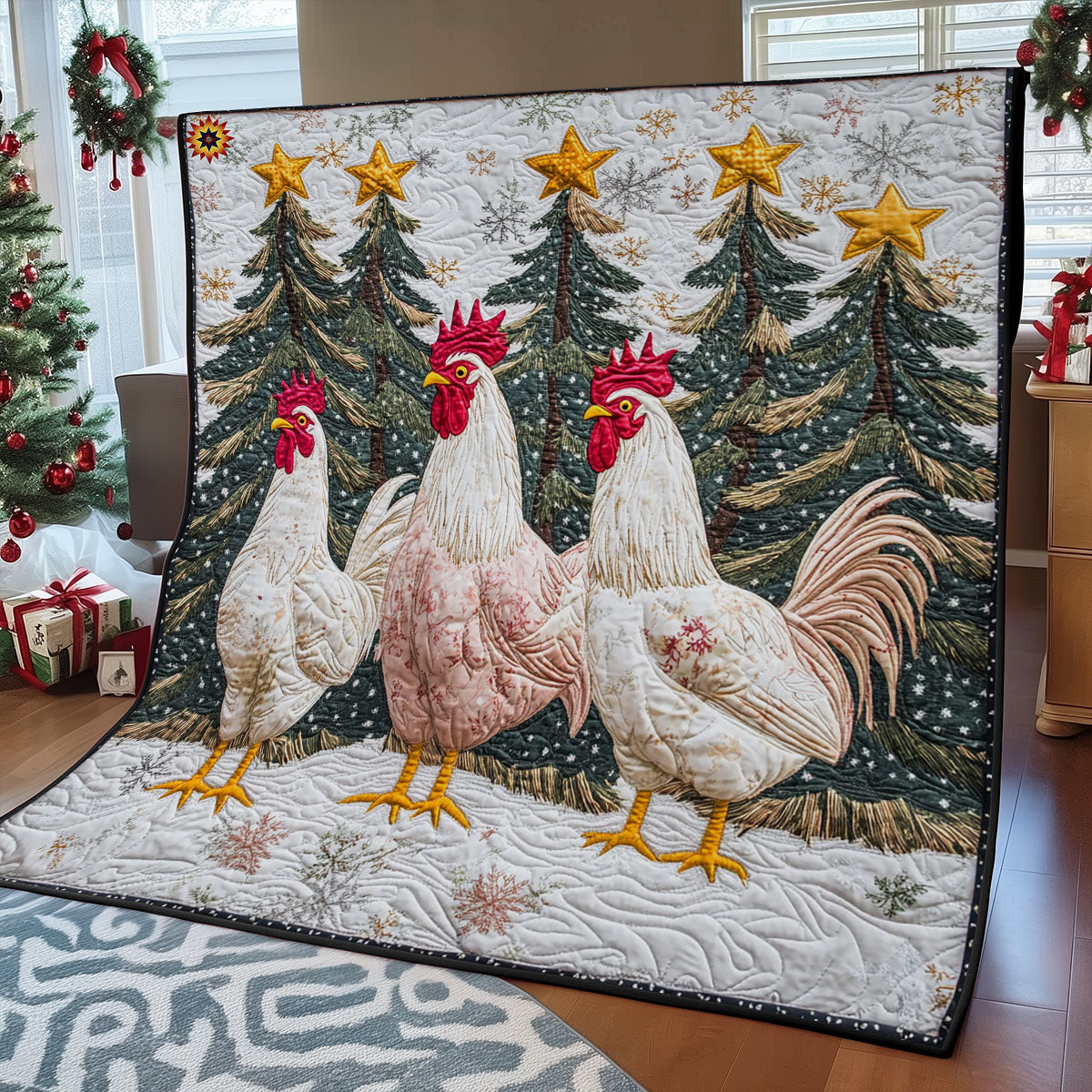 Three Chicken Christmas WY0912032CL Quilt