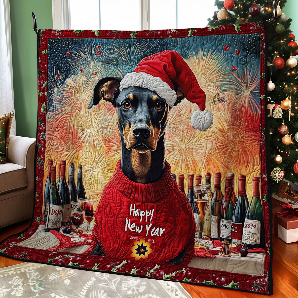 New Year Dobermann WY0212006CL Quilt