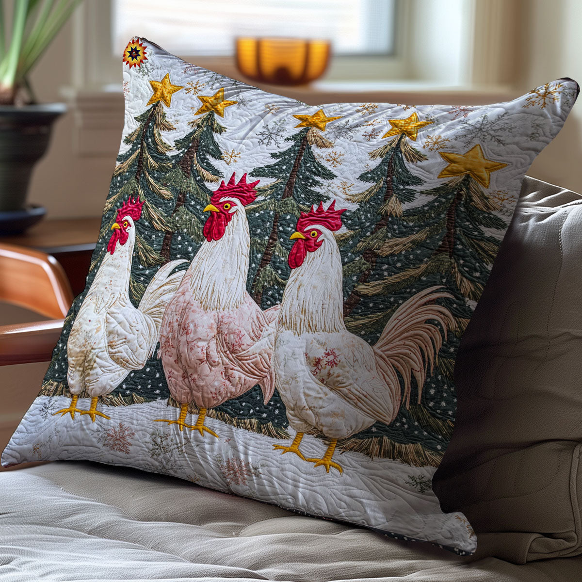 Christmas Snow Chicken WY0912095CL Quilt Pillow Case