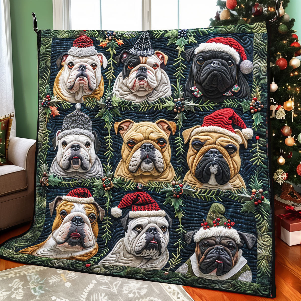 Bulldog Holiday Woof XR1308043CL Quilt