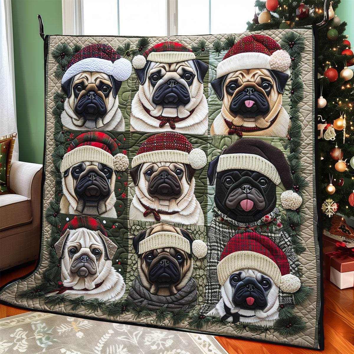 Christmas Canine Pugs XR1308006CL Quilt
