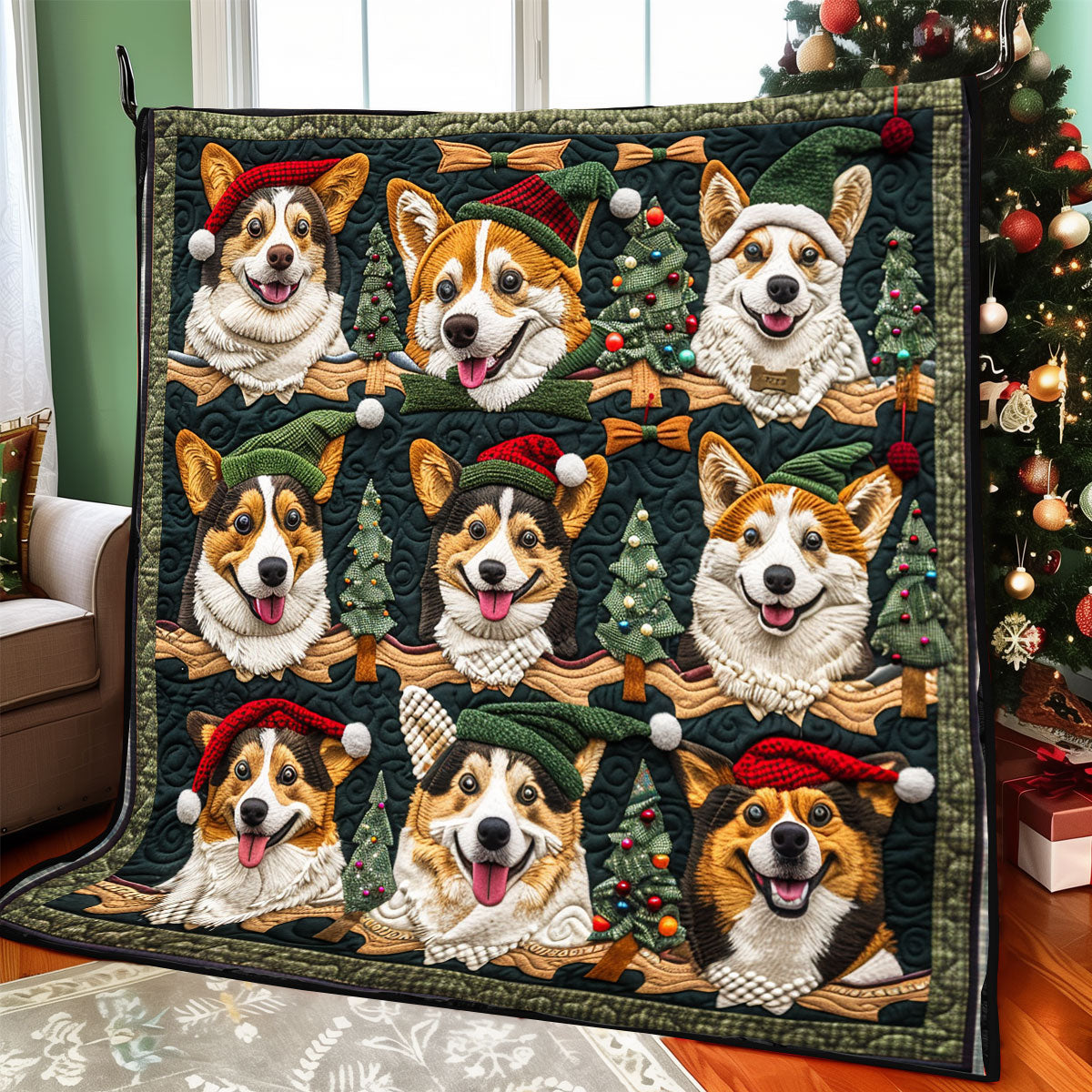 Corgi Christmas Elf XR1308032CL Quilt