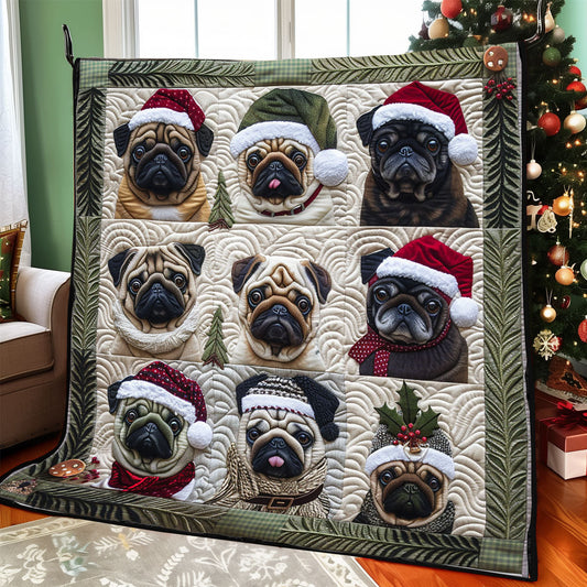 Festive Pug Christmas XR1308005CL Quilt