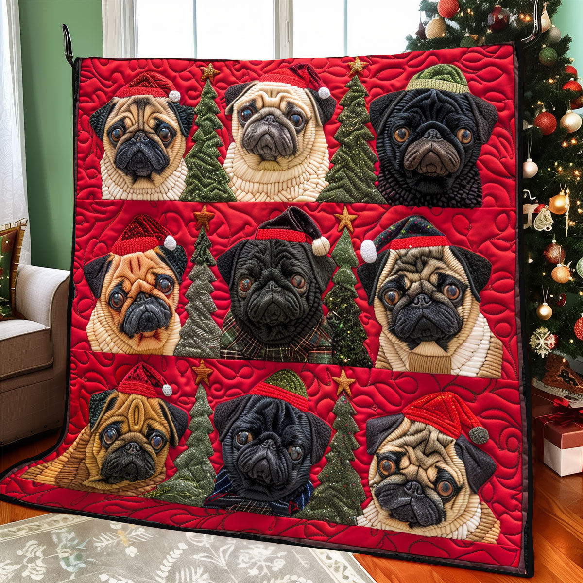 Pug Festive Furry Friends XR1308011CL Quilt