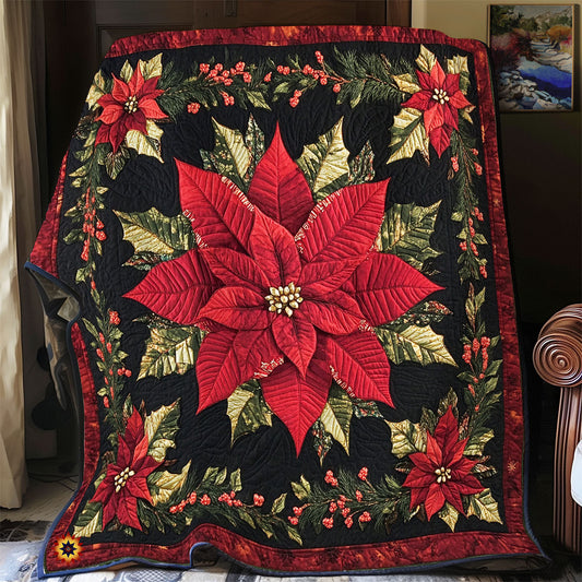 Poinsettia Sparkle Night WU1912015CL Quilt